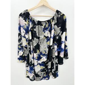 Buddy Love Women Small Floral Rose Watercolor Off Shoulder Dress Bell Sleeve